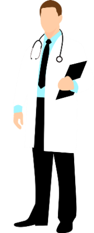 cartoon image of a doctor in a white coat with clipboard